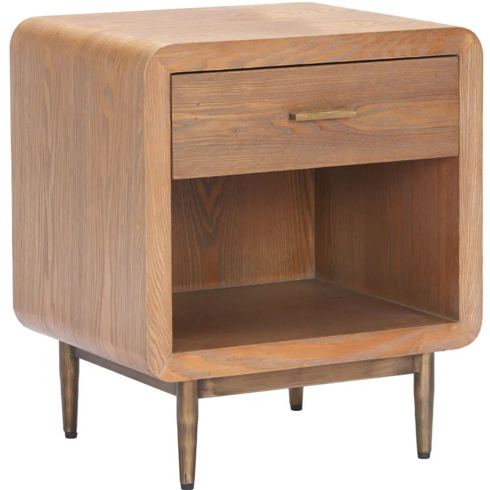 20" Brown Wood Free Form Pedestal End Table With Drawer Homeroots Living Room
