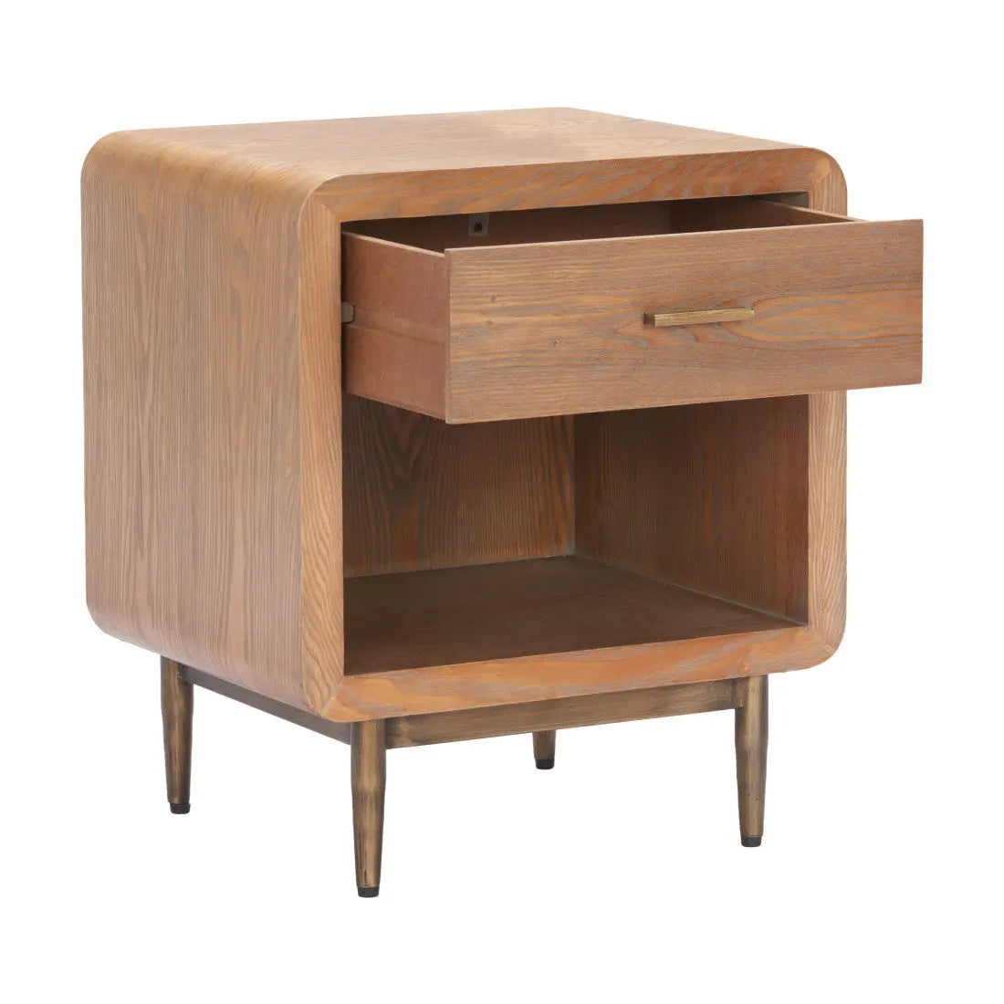 20" Brown Wood Free Form Pedestal End Table With Drawer Homeroots Living Room
