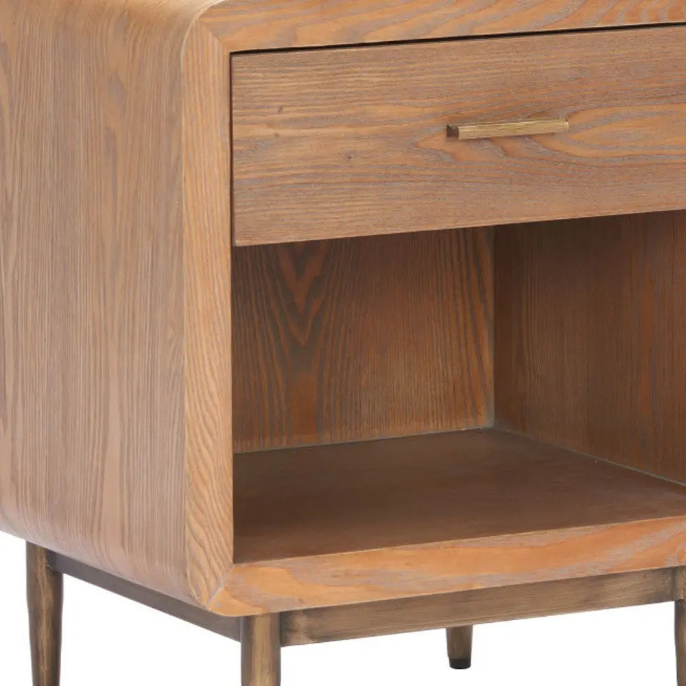 20" Brown Wood Free Form Pedestal End Table With Drawer Homeroots Living Room