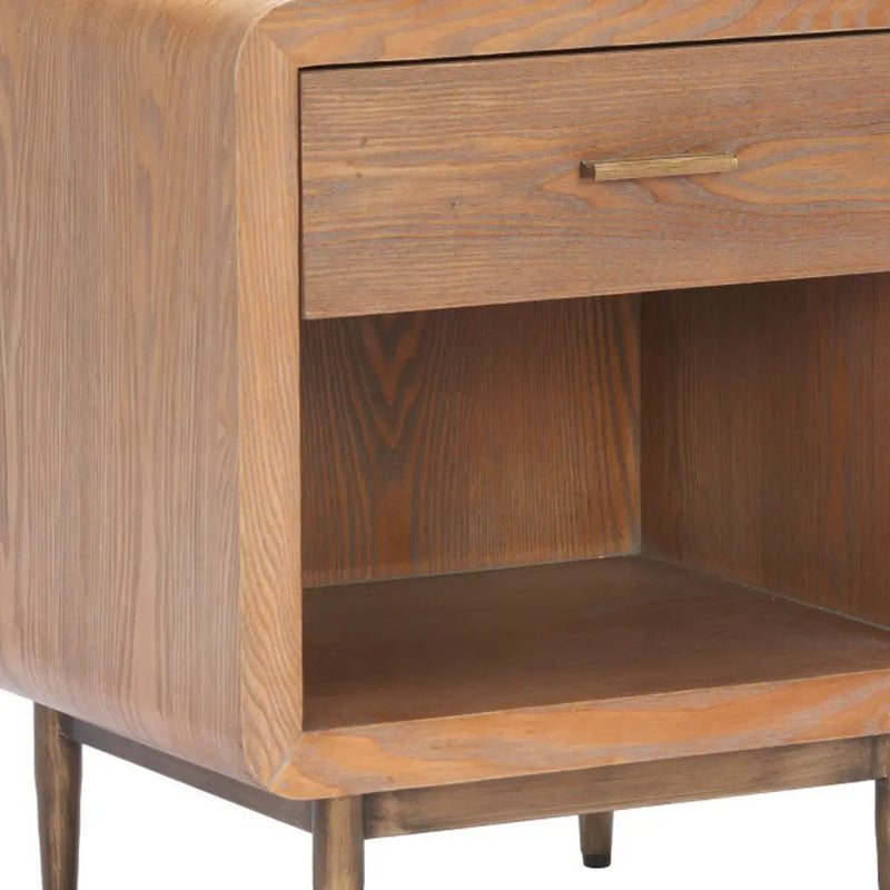 20" Brown Wood Free Form Pedestal End Table With Drawer Homeroots Living Room