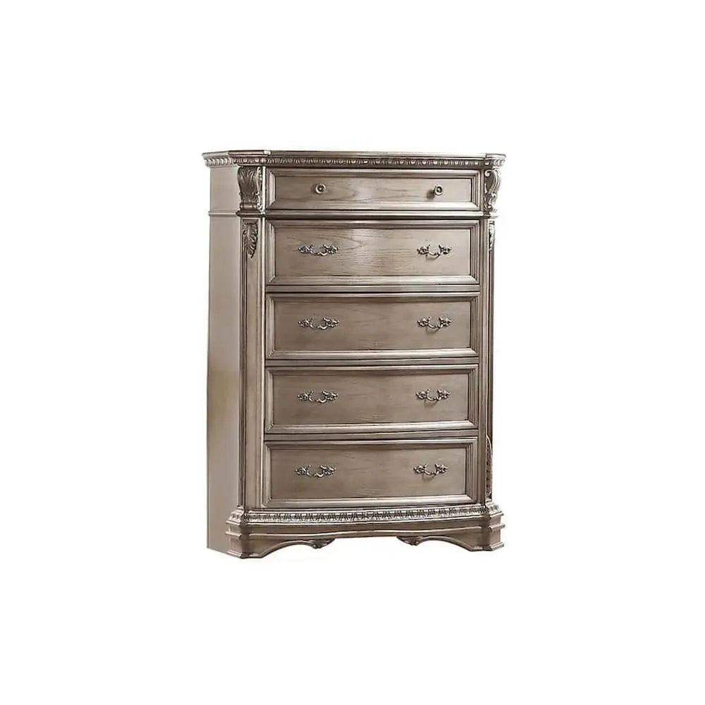 20" Champagne Carved Scrollwork Solid Wood Five Drawer Gentlemens Chest Homeroots Bed & Bath