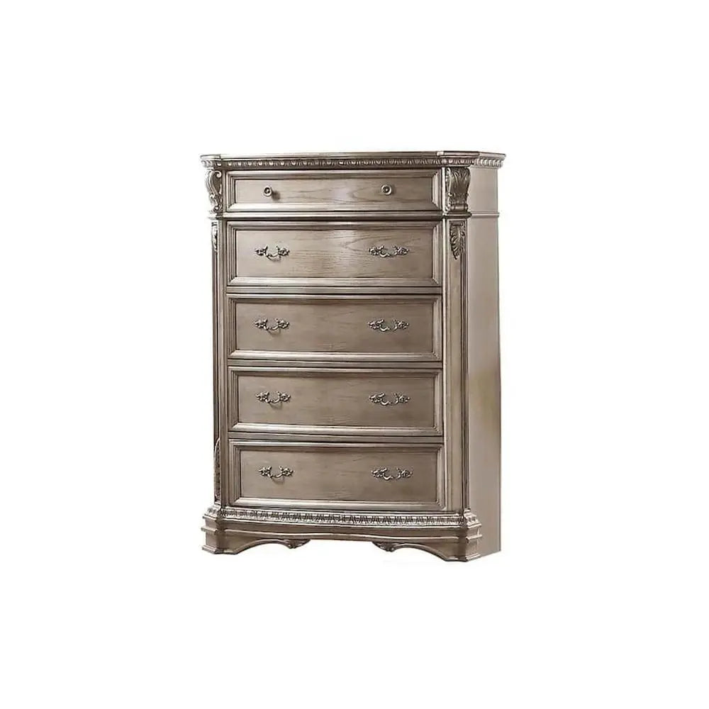 20" Champagne Carved Scrollwork Solid Wood Five Drawer Gentlemens Chest Homeroots Bed & Bath