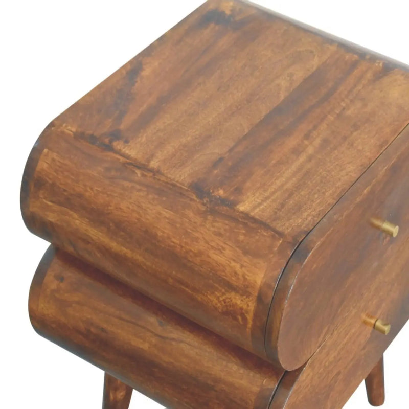 20" Chestnut Solid Wood Two Drawer Nightstand Homeroots Bed & Bath