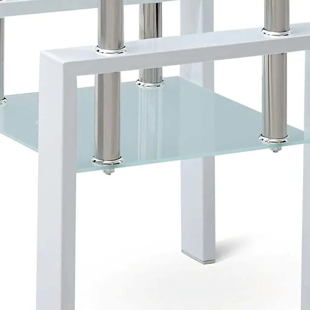 20" Clear and White Glass and Metal Square End Table With Shelf Homeroots Living Room