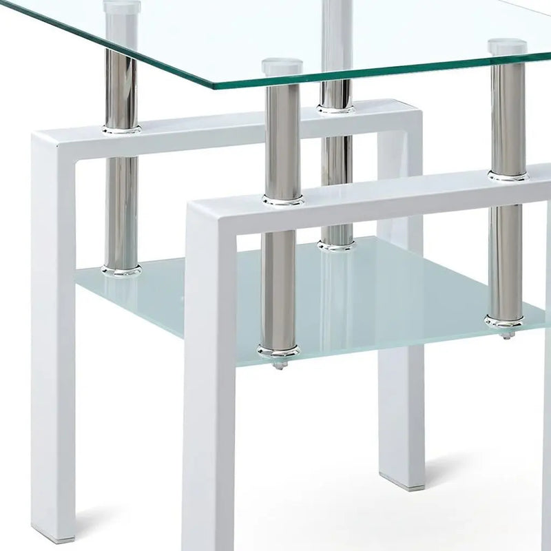 20" Clear and White Glass and Metal Square End Table With Shelf Homeroots Living Room