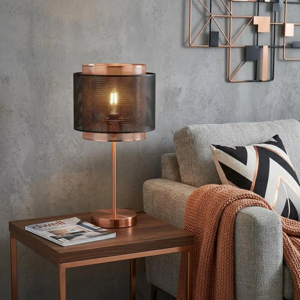 20" Copper Table Lamp With Cylinder Shade Homeroots Lighting