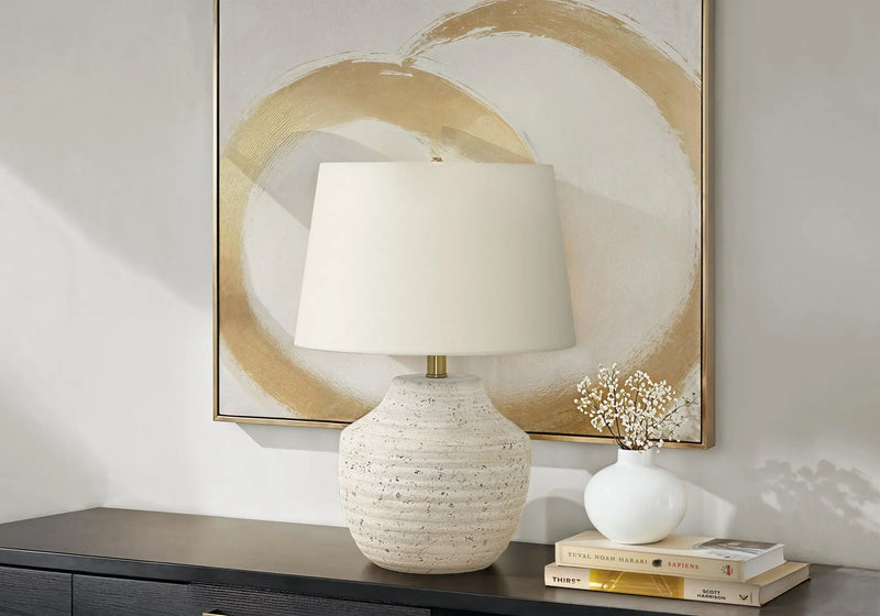 20" Cream Concrete Urn Table Lamp With Cream Empire Shade Homeroots Lighting