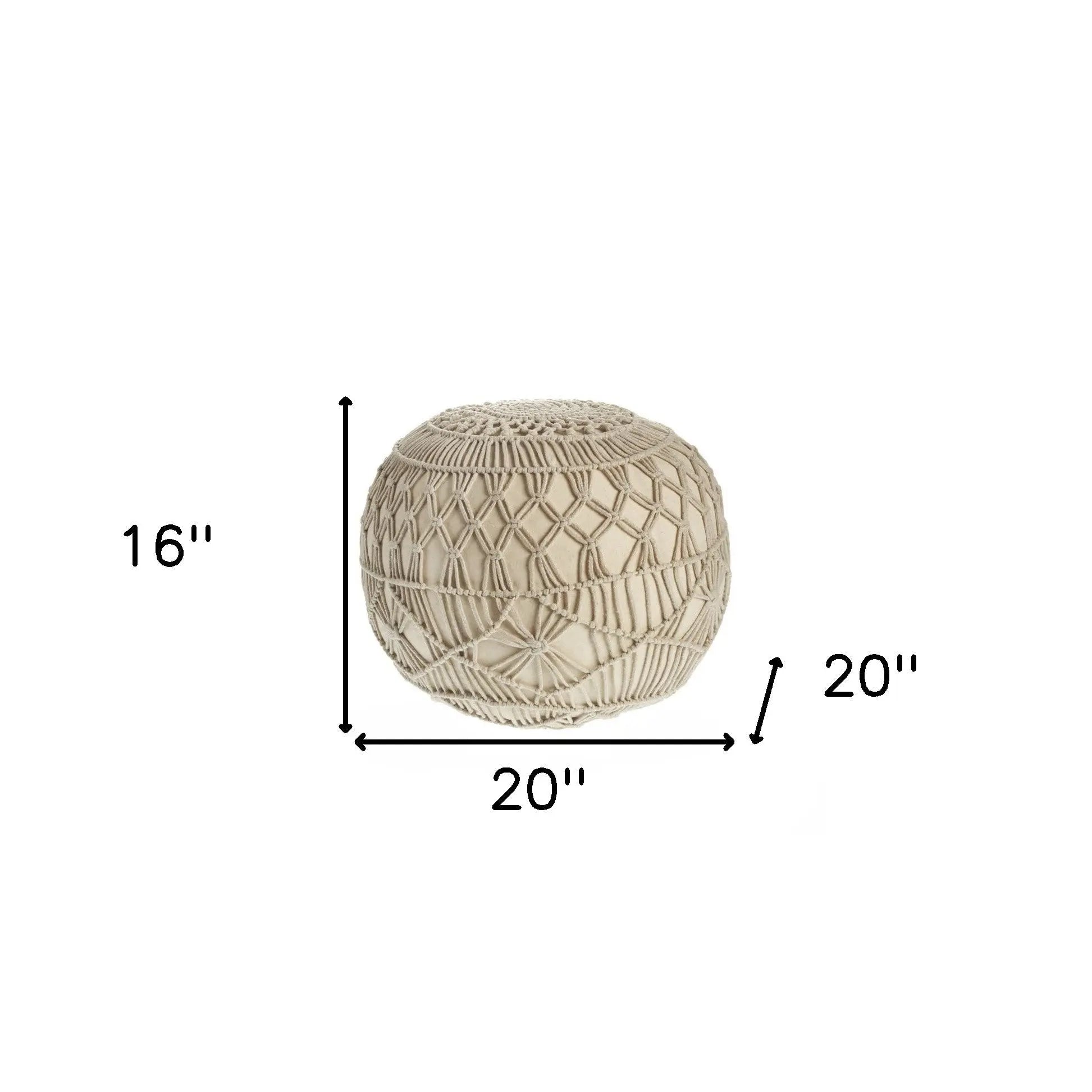 20" Cream Cotton Tufted Round Geometric Pouf Ottoman Homeroots Living Room