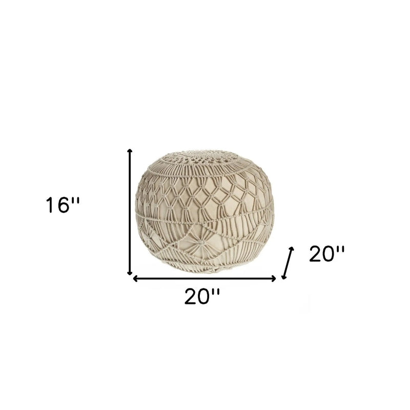 20" Cream Cotton Tufted Round Geometric Pouf Ottoman Homeroots Living Room