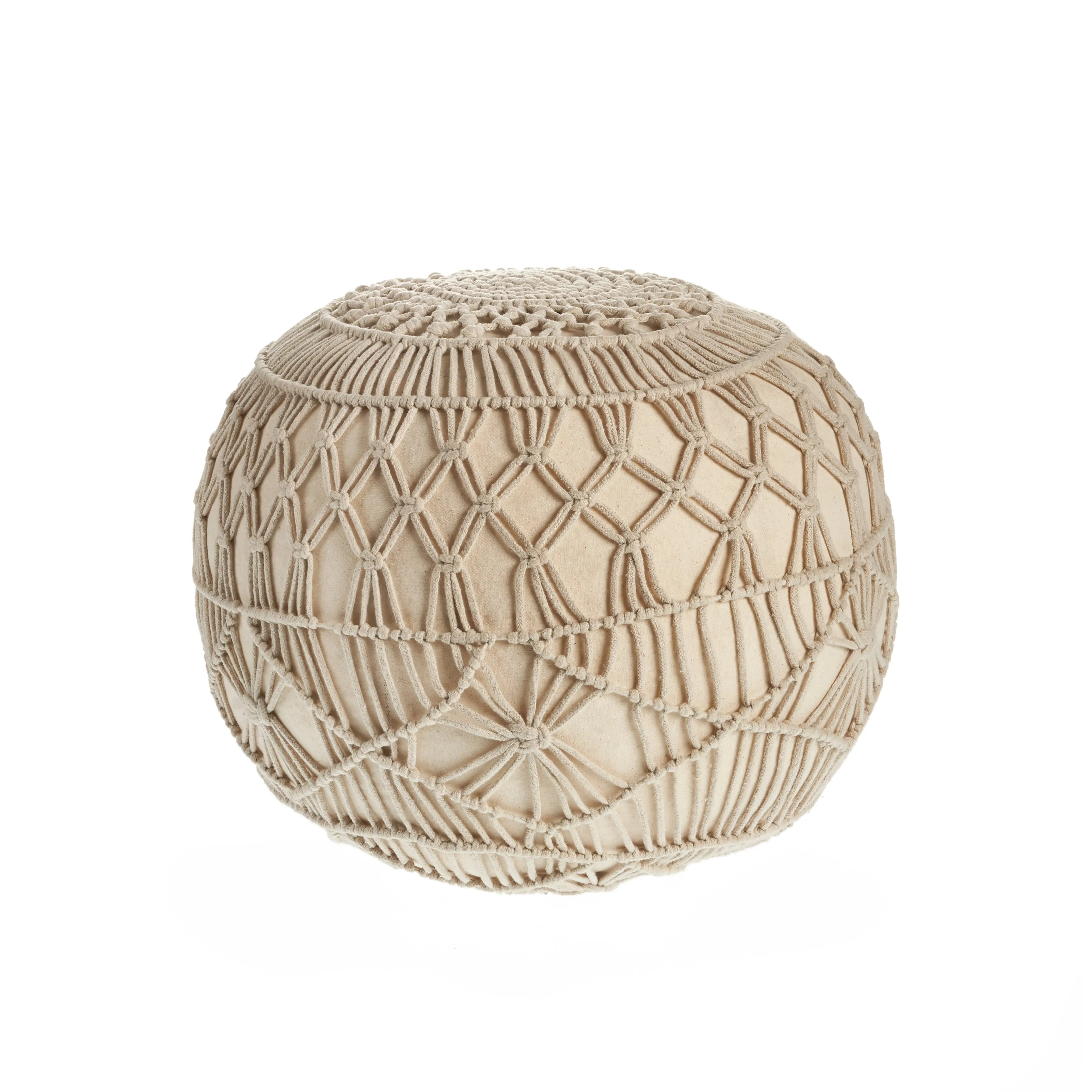 20" Cream Cotton Tufted Round Geometric Pouf Ottoman Homeroots Living Room