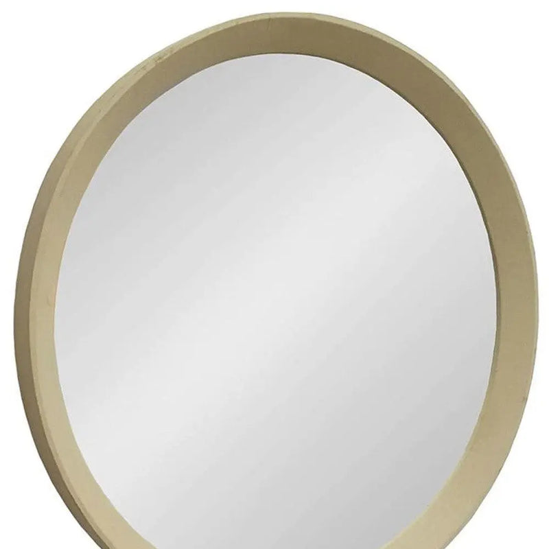 20" Cream Round Wood Framed Accent Mirror Homeroots Bed & Bath