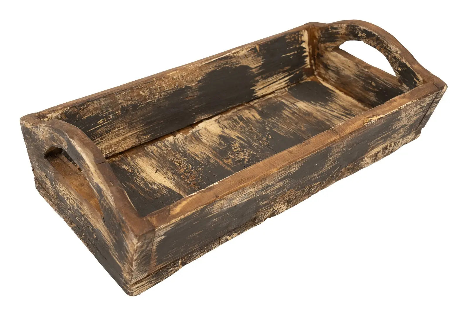 20" Dark Brown Reclaimed Wood Handmade Serving Tray With Handles Homeroots Kitchen & Dining