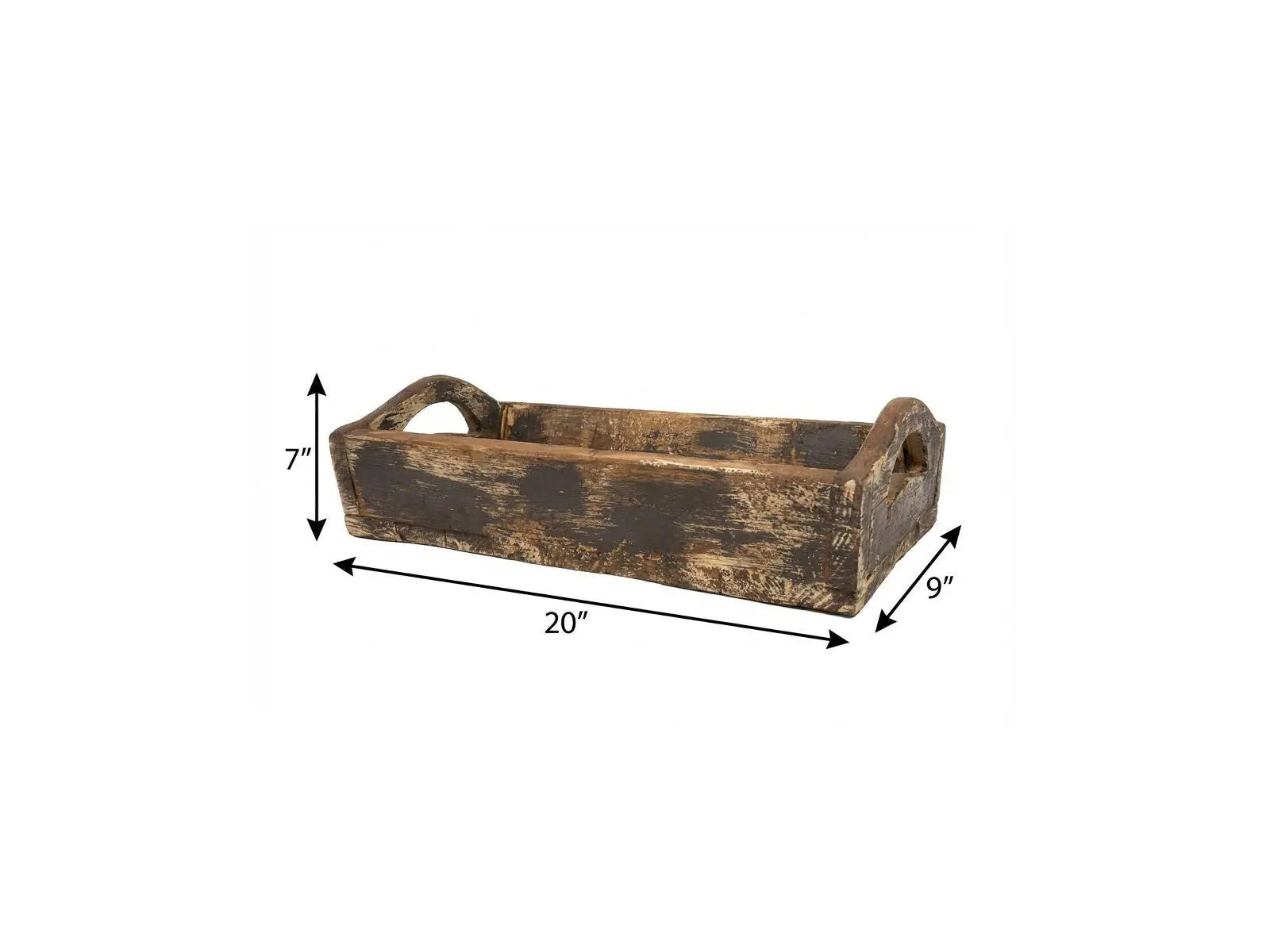 20" Dark Brown Reclaimed Wood Handmade Serving Tray With Handles Homeroots Kitchen & Dining