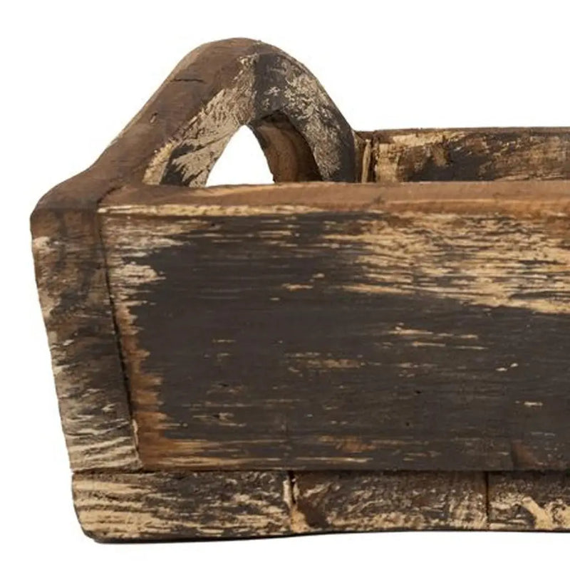 20" Dark Brown Reclaimed Wood Handmade Serving Tray With Handles Homeroots Kitchen & Dining