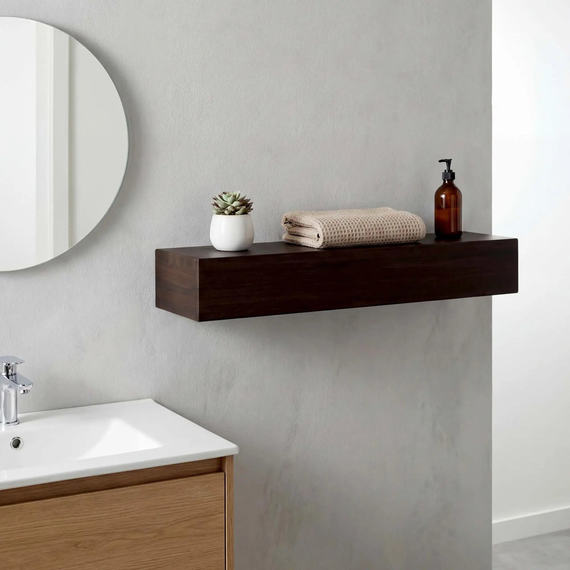 20" Espresso Wood Wall Mounted Floating Shelf Homeroots Organization