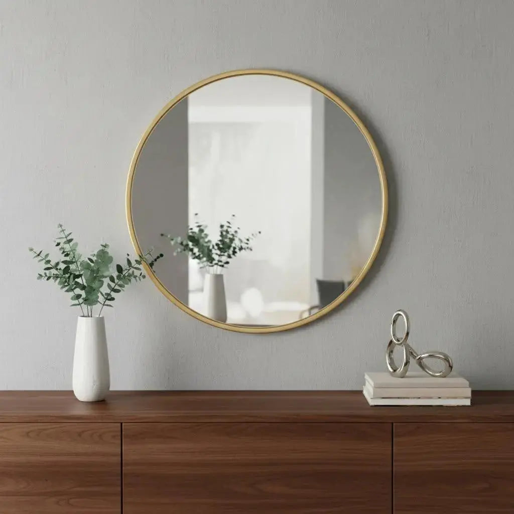 20" Gold Aluminum Round Framed Accent Mirror Homeroots Bed & Bath