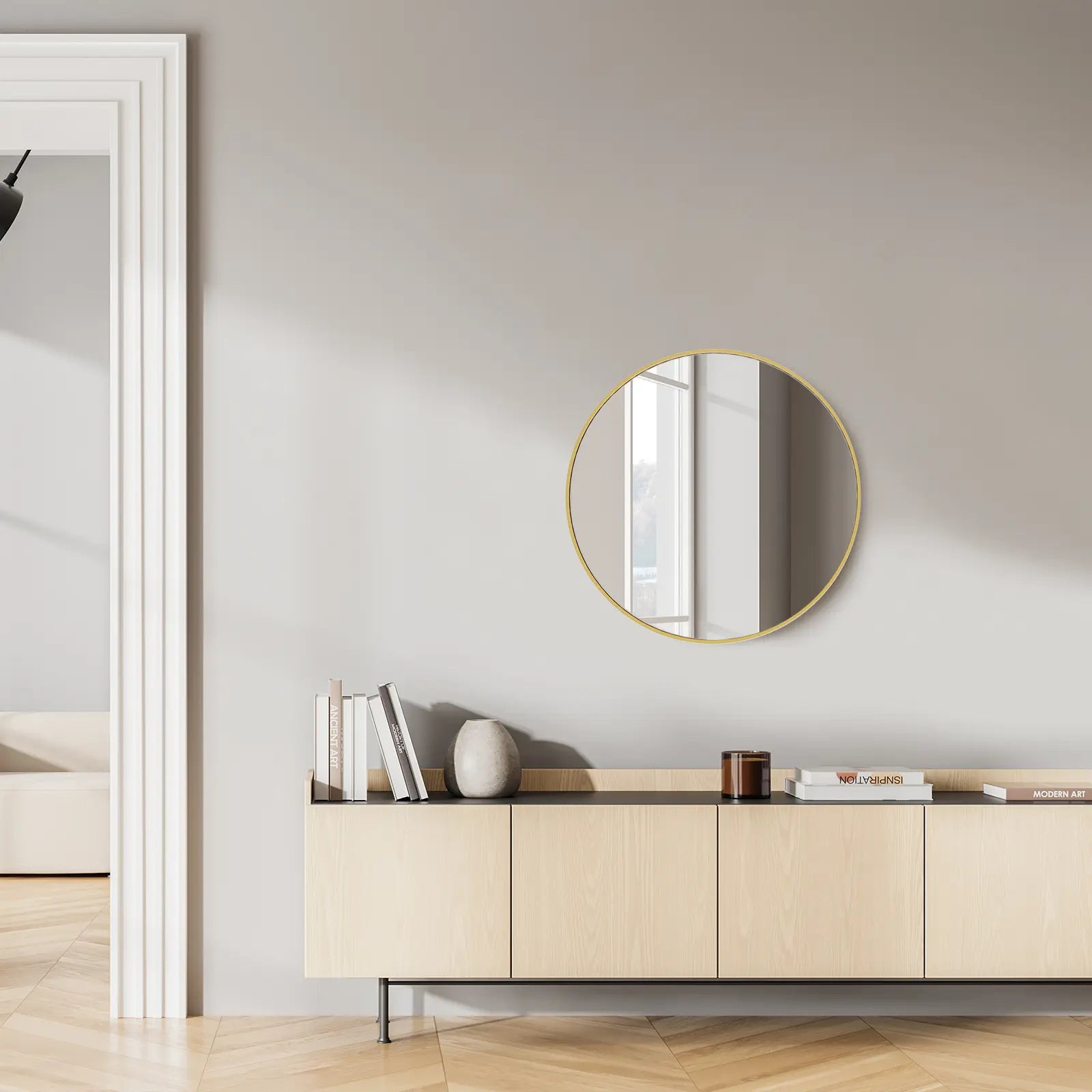 20" Gold Aluminum Round Framed Accent Mirror Homeroots Bed & Bath