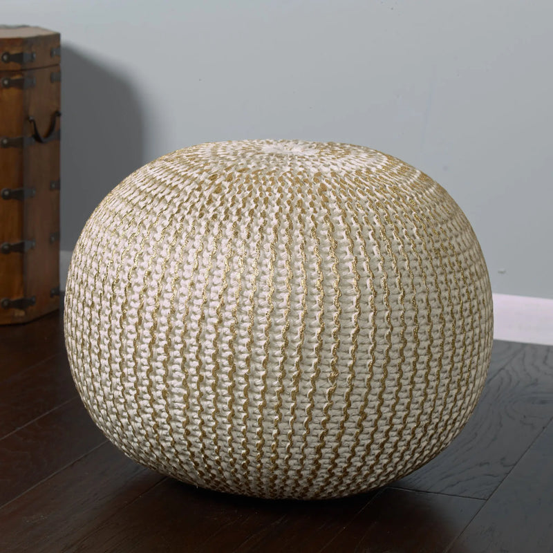 20" Gold Cotton Round Pouf Ottoman Homeroots Living Room