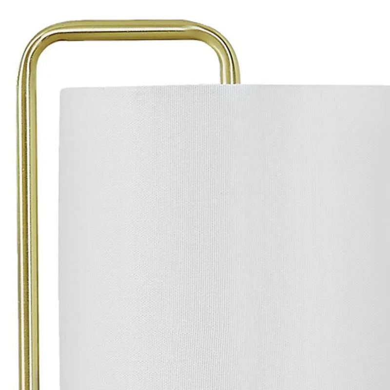 20" Gold and White Marble Round Arched Table Lamp With Ivory Drum Shade Homeroots Lighting