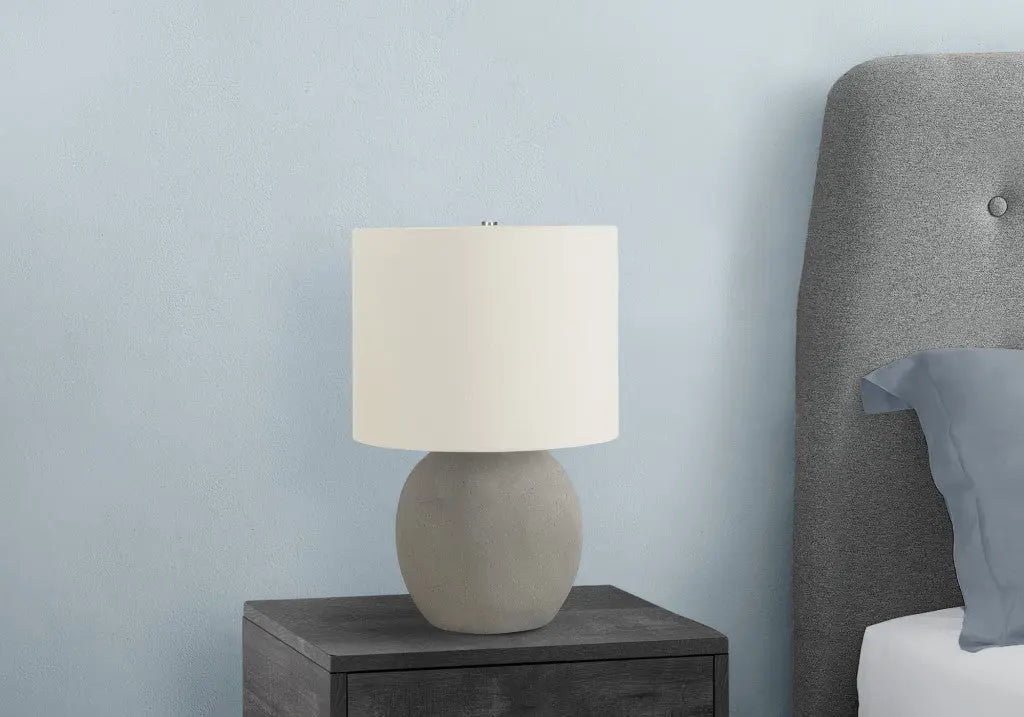 20" Gray Concrete Round Table Lamp With Ivory Drum Shade Homeroots Lighting