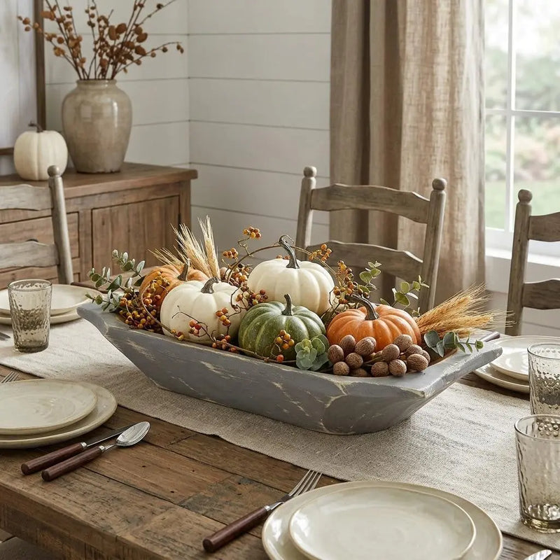 20" Gray Solid Wood Dough Bowl With Handles Homeroots Kitchen & Dining