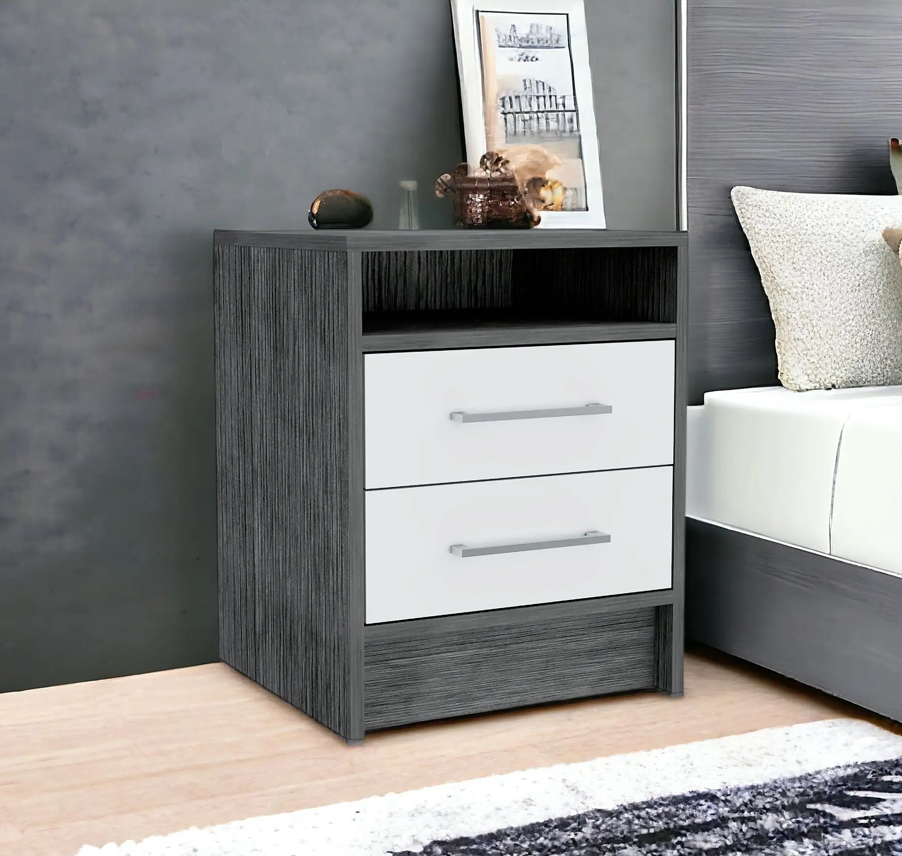 20" Gray Two Drawer Faux Wood Nightstand Homeroots Bed & Bath