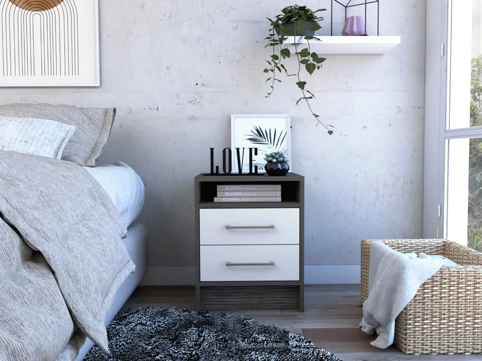 20" Gray Two Drawer Faux Wood Nightstand Homeroots Bed & Bath
