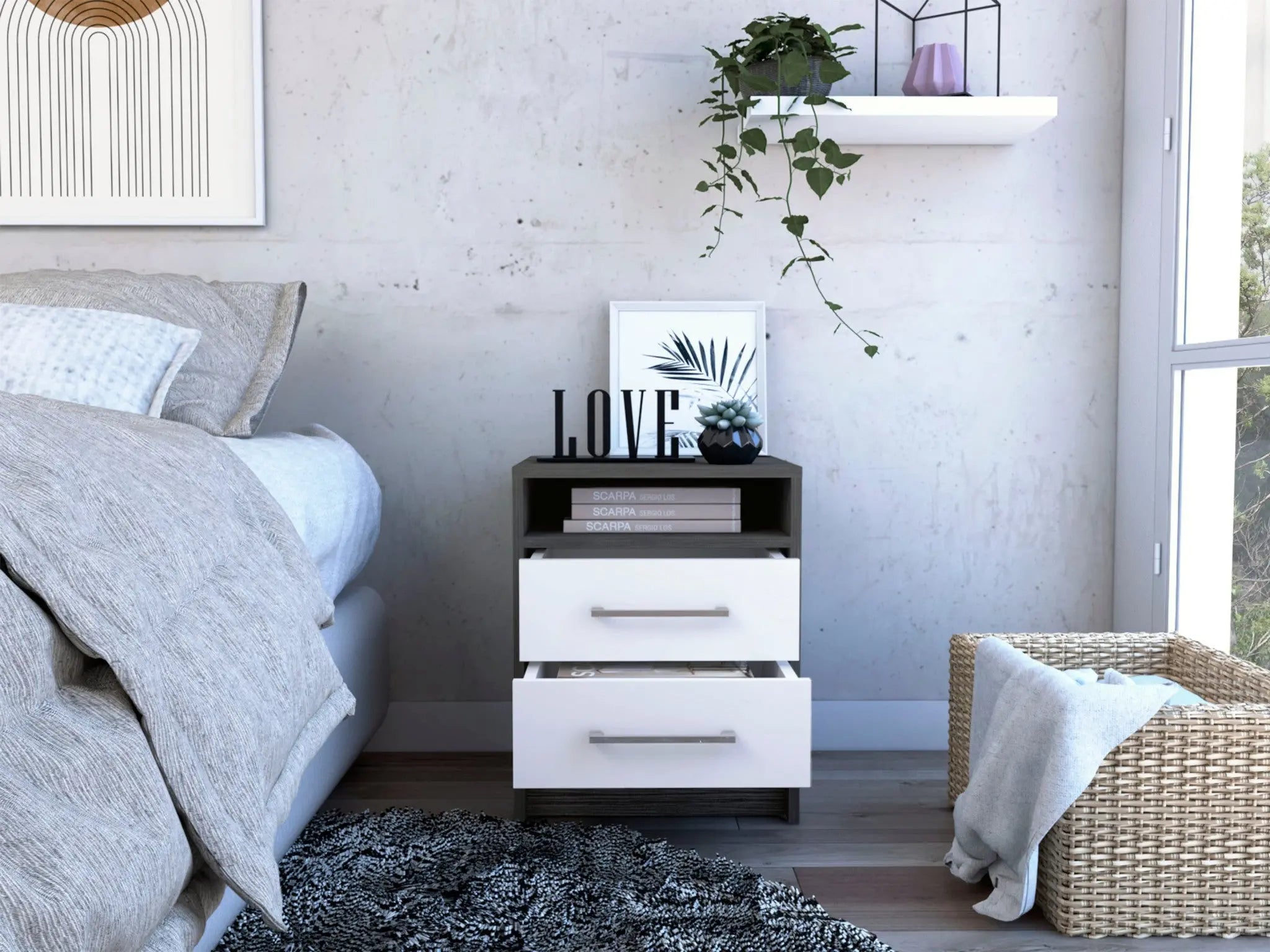 20" Gray Two Drawer Faux Wood Nightstand Homeroots Bed & Bath