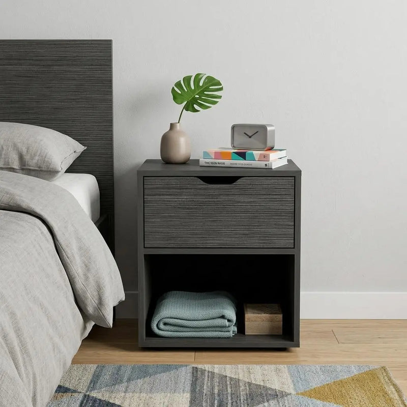 20" Gray Wood One Drawer Nightstand Homeroots Bed & Bath