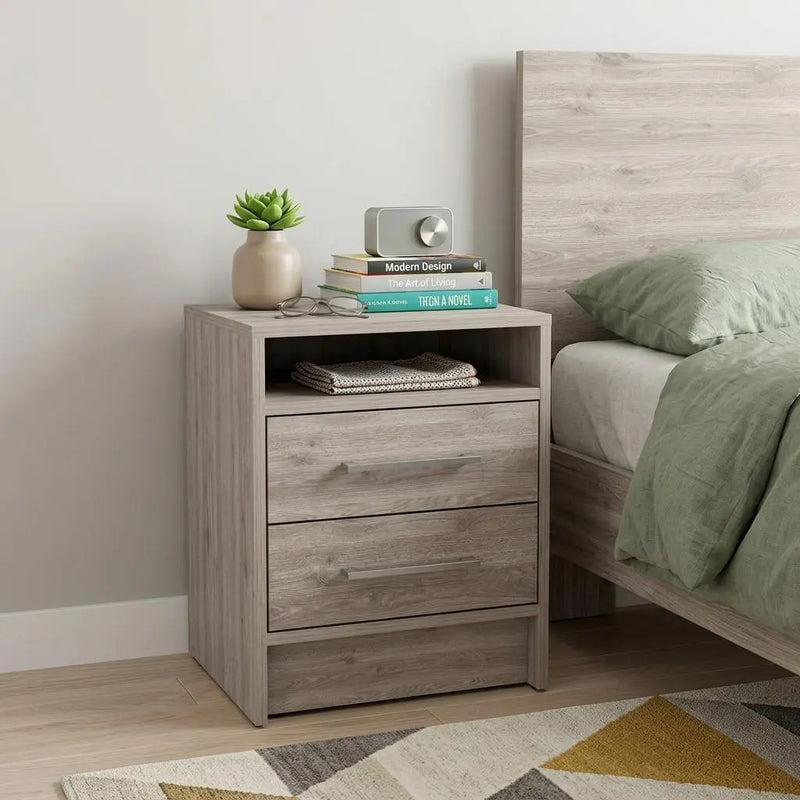 20" Gray Wood Two Drawer Nightstand Homeroots Bed & Bath