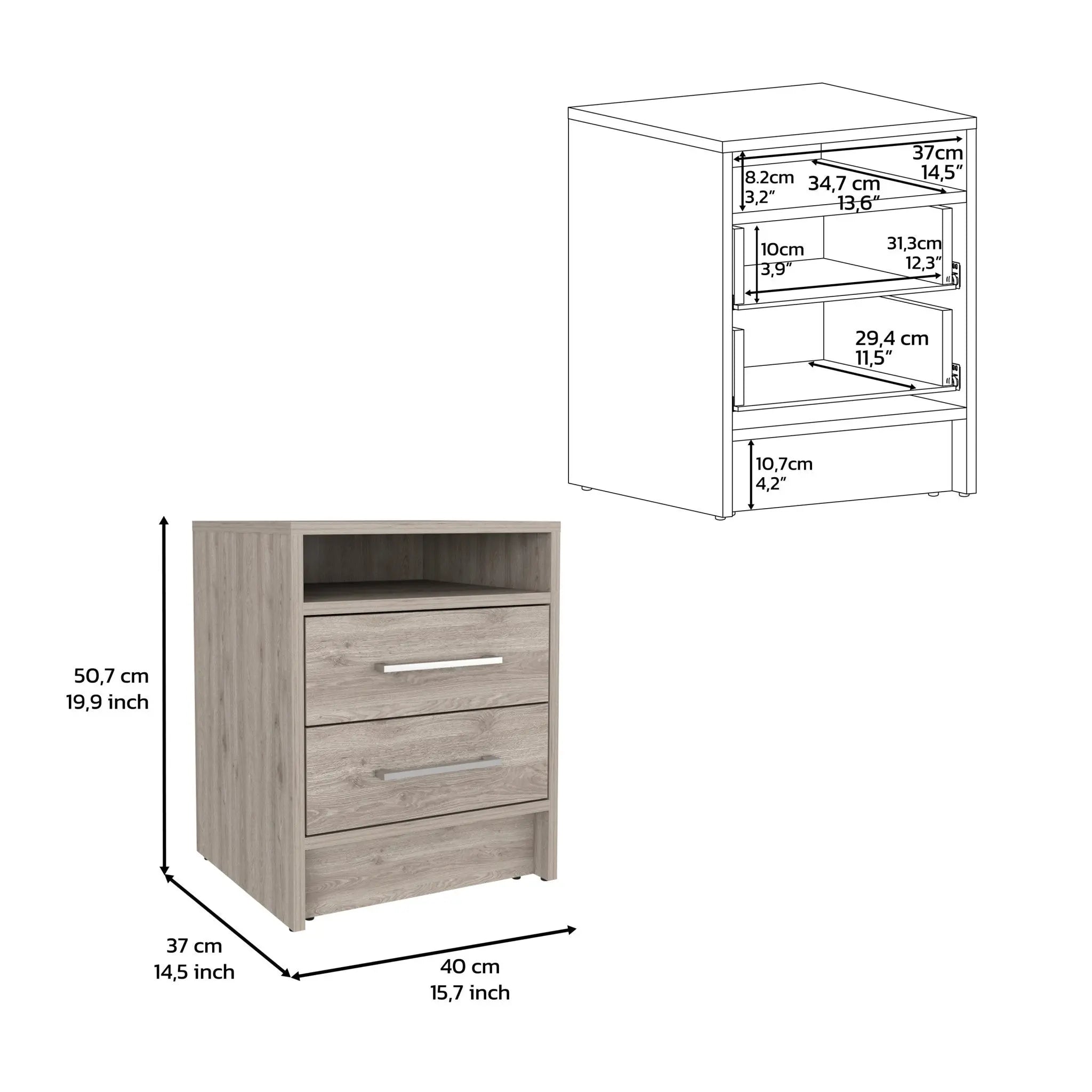 20" Gray Wood Two Drawer Nightstand Homeroots Bed & Bath