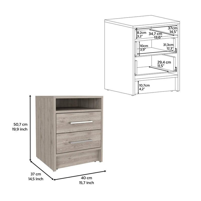 20" Gray Wood Two Drawer Nightstand Homeroots Bed & Bath