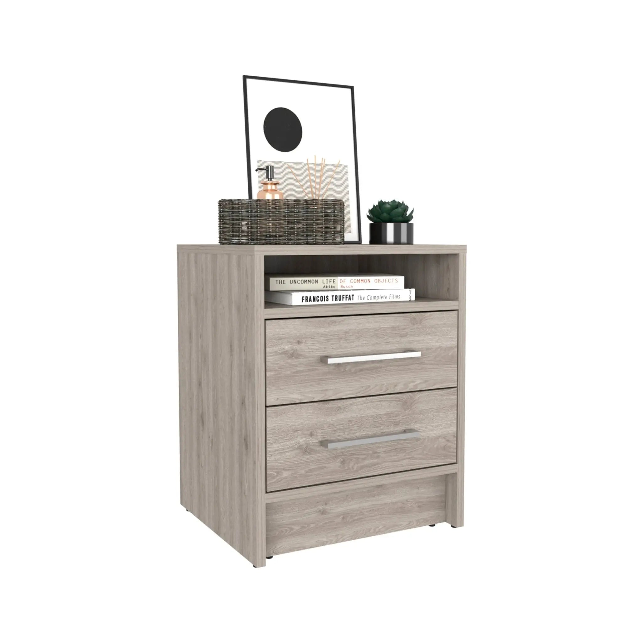 20" Gray Wood Two Drawer Nightstand Homeroots Bed & Bath
