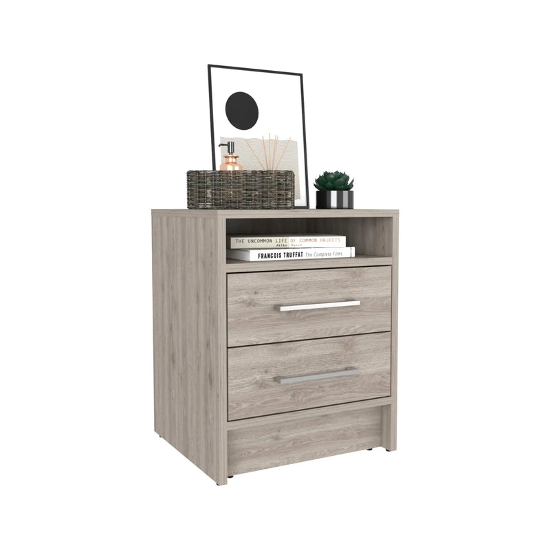 20" Gray Wood Two Drawer Nightstand Homeroots Bed & Bath