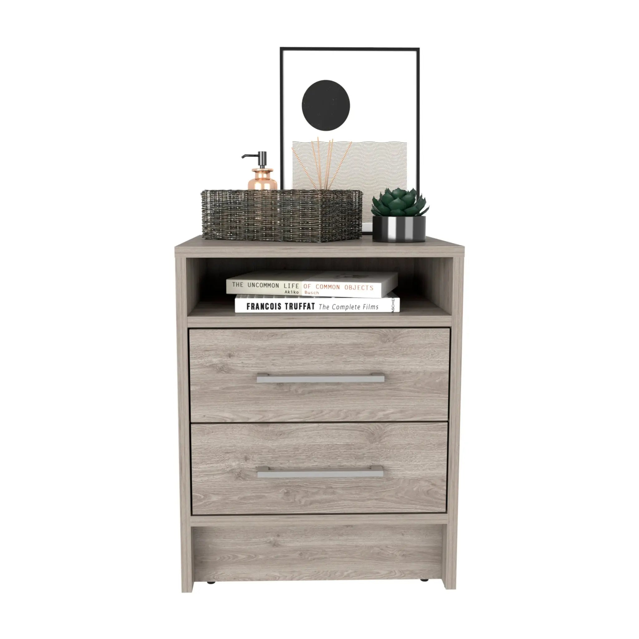 20" Gray Wood Two Drawer Nightstand Homeroots Bed & Bath