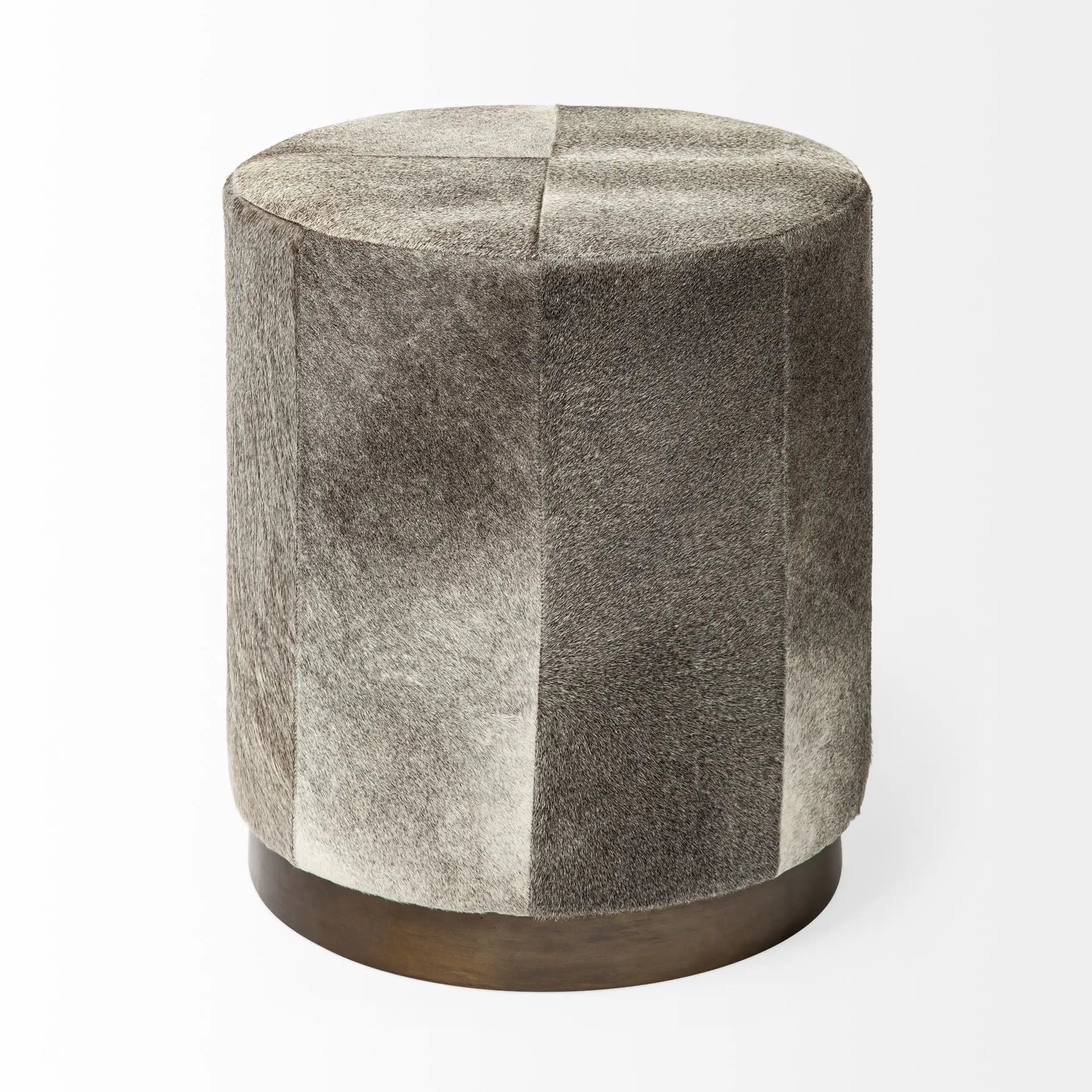 20" Gray Wool And Brown Footstool Ottoman Homeroots Living Room