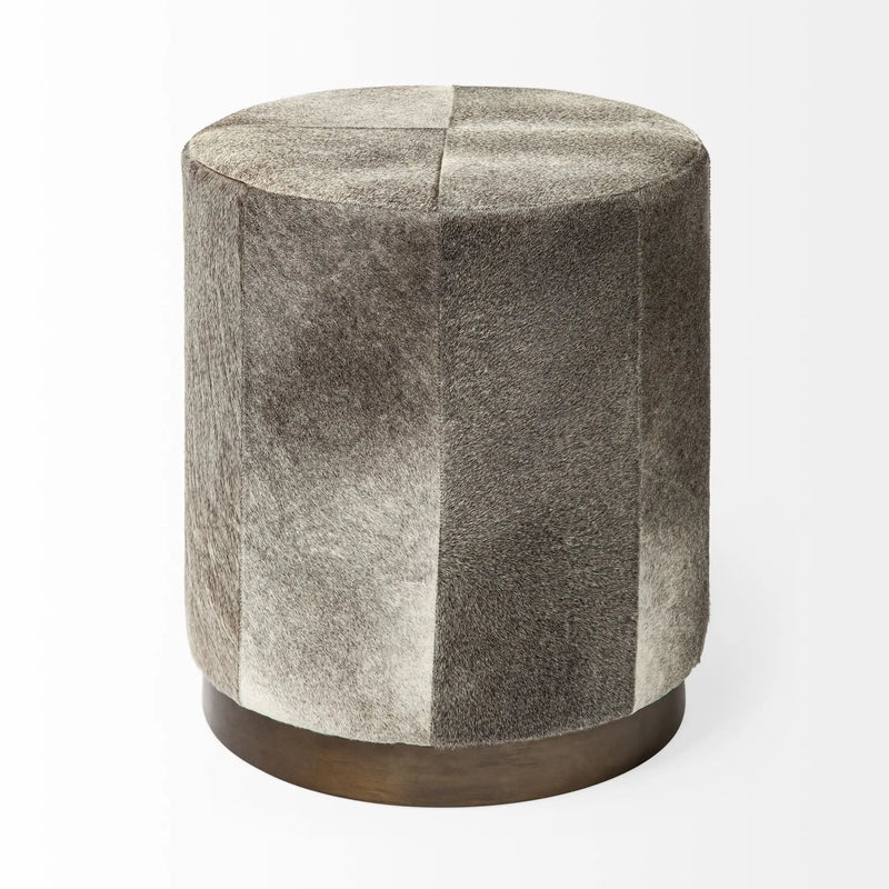 20" Gray Wool And Brown Footstool Ottoman Homeroots Living Room
