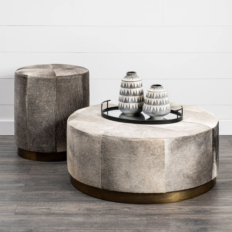 20" Gray Wool And Brown Footstool Ottoman Homeroots Living Room