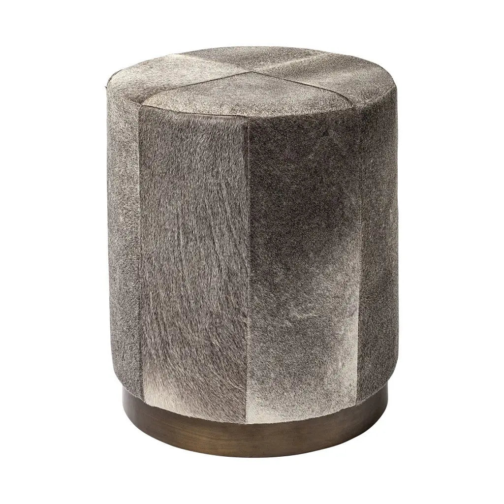 20" Gray Wool And Brown Footstool Ottoman Homeroots Living Room