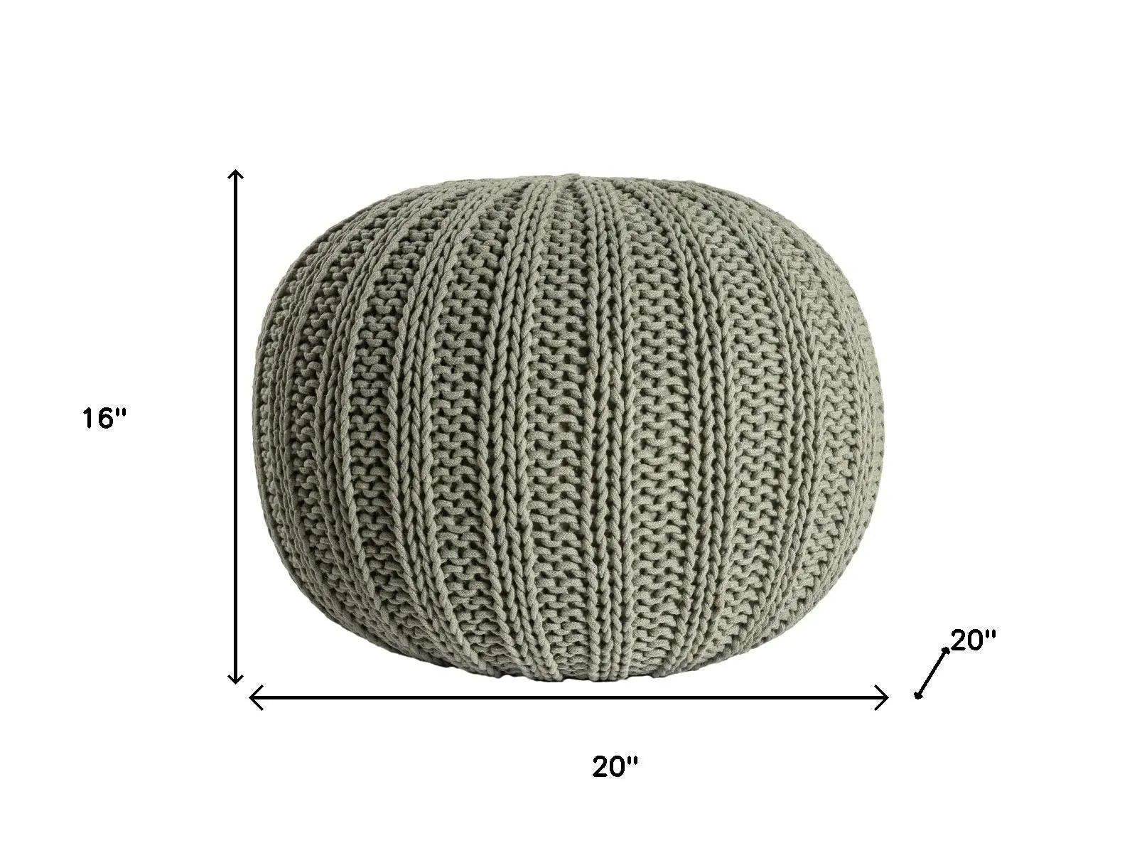 20" Green Cotton Cable Knit Round Pouf Ottoman Homeroots Living Room