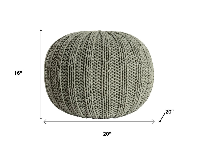 20" Green Cotton Cable Knit Round Pouf Ottoman Homeroots Living Room