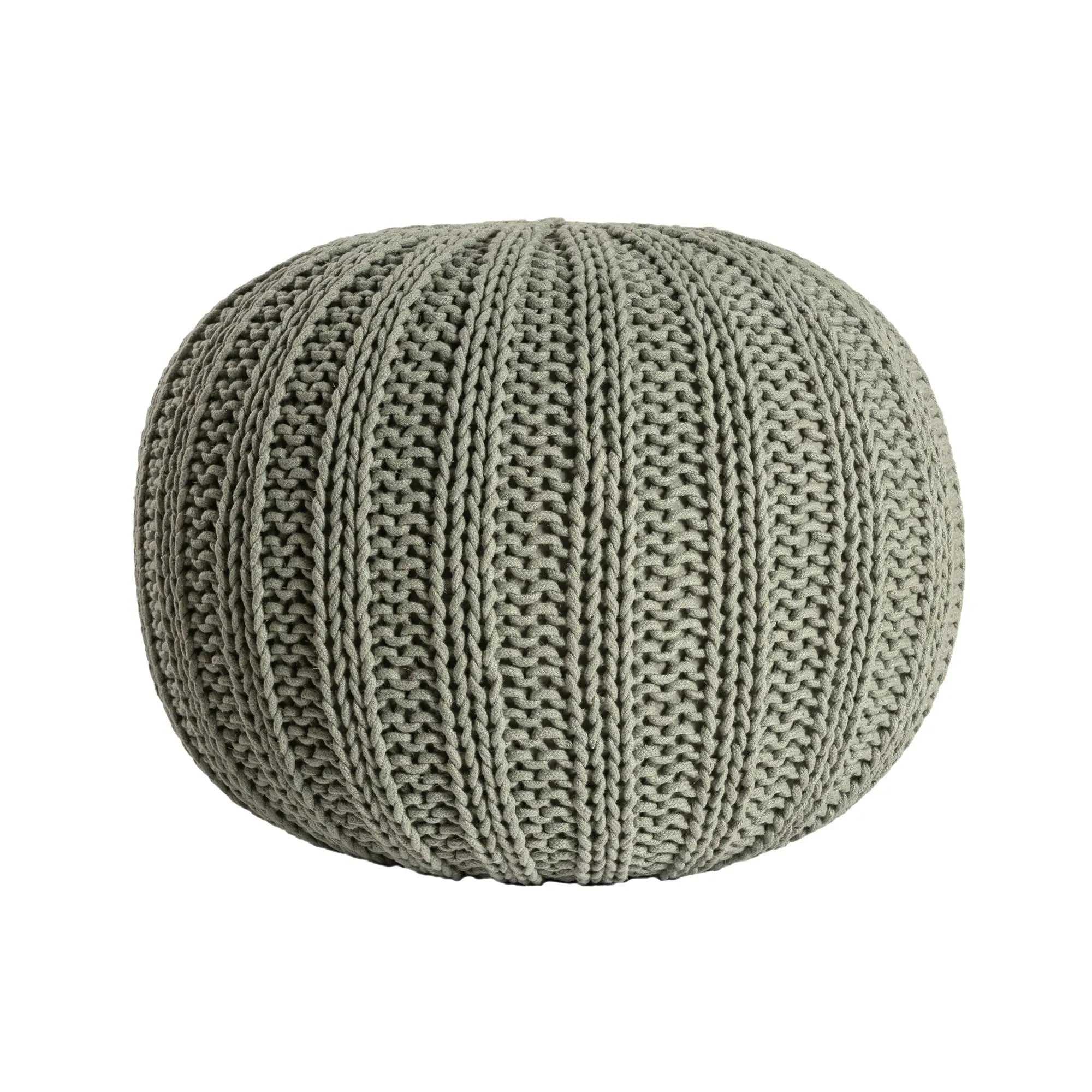 20" Green Cotton Cable Knit Round Pouf Ottoman Homeroots Living Room