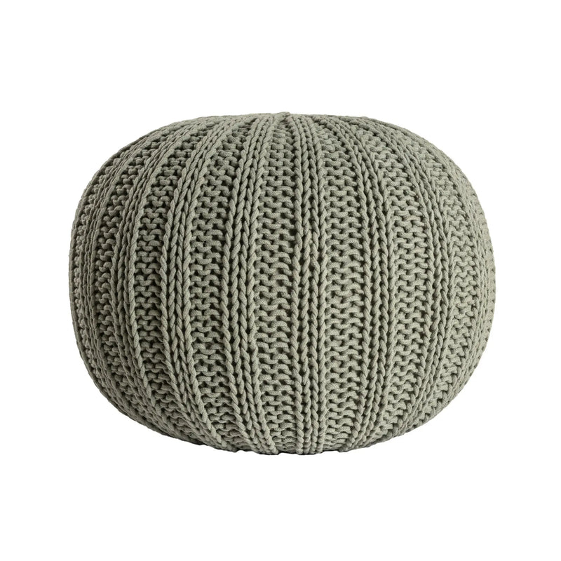 20" Green Cotton Cable Knit Round Pouf Ottoman Homeroots Living Room