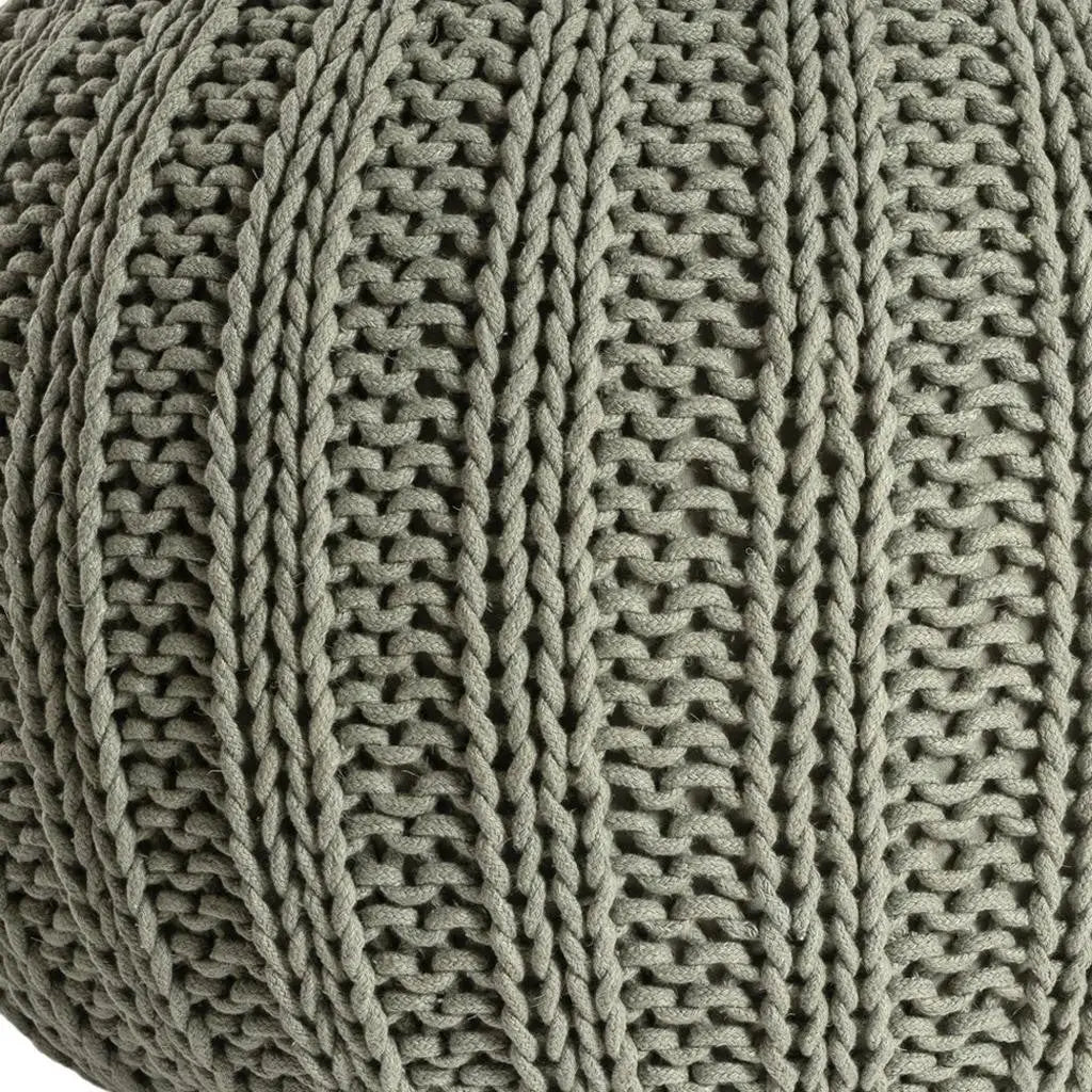20" Green Cotton Cable Knit Round Pouf Ottoman Homeroots Living Room