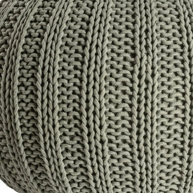 20" Green Cotton Cable Knit Round Pouf Ottoman Homeroots Living Room