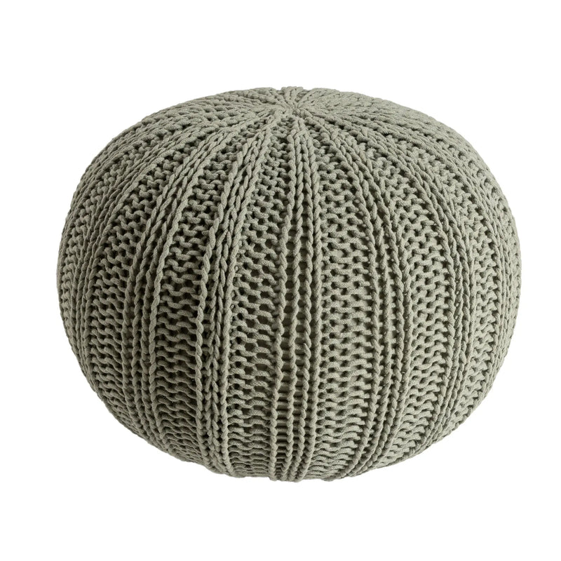 20" Green Cotton Cable Knit Round Pouf Ottoman Homeroots Living Room