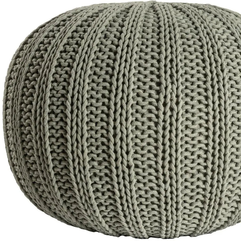 20" Green Cotton Cable Knit Round Pouf Ottoman Homeroots Living Room