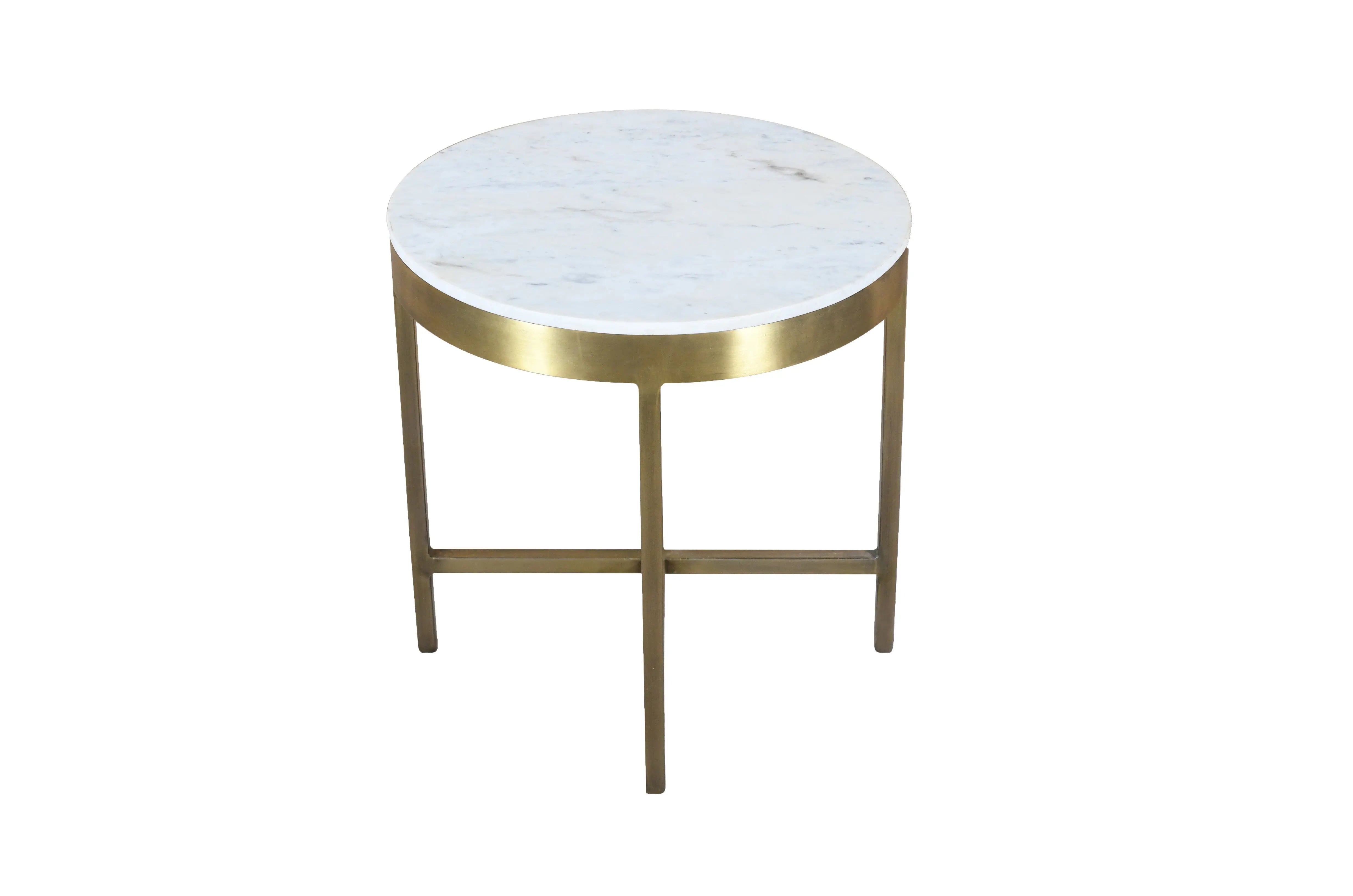 20" Ivory and Brass Marble and Iron Round Cross Legs End Table Homeroots Living Room