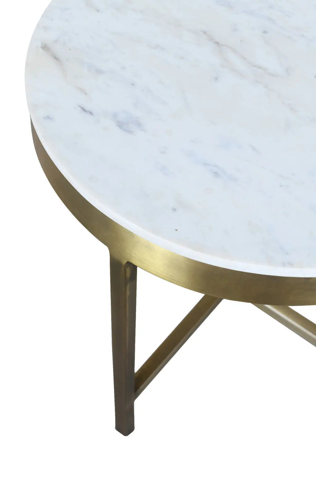 20" Ivory and Brass Marble and Iron Round Cross Legs End Table Homeroots Living Room