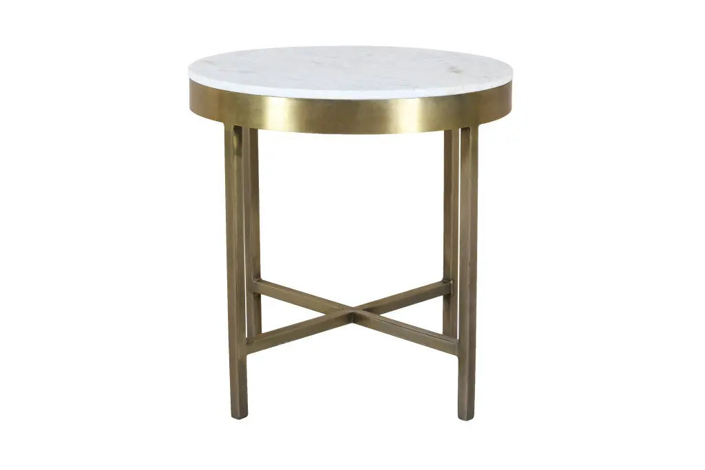 20" Ivory and Brass Marble and Iron Round Cross Legs End Table Homeroots Living Room